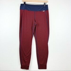 PATAGONIA Capilene 1 Base Layer Legging Pants, Red and Navy Stripes, Size Large